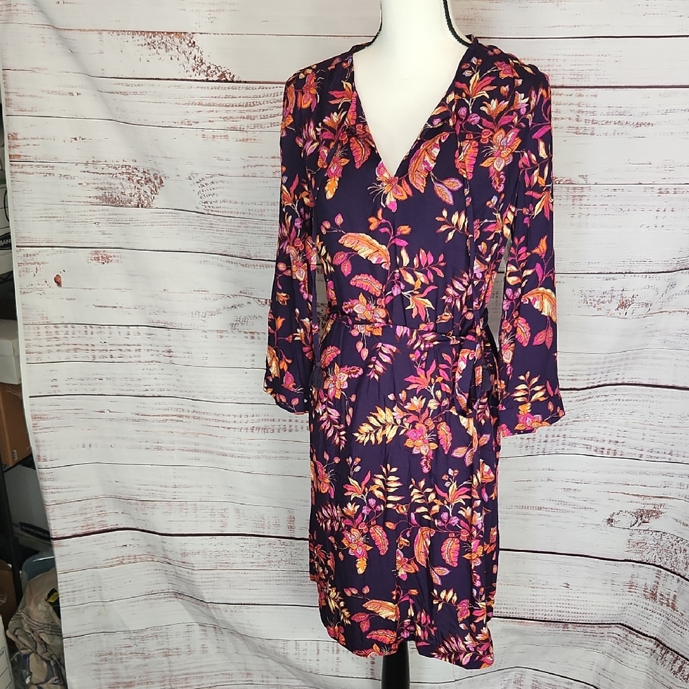 NWT beachlunchlounge Purple Floral Long Sleeve midi Dress